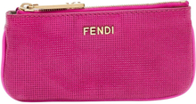 Fendi Metallic Pink Textured Leather Key Chain Zip Pouch