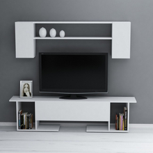 Mobile porta tv televisore con tavolino da soggiorno bianco in legno Kaan