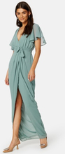 Goddiva Flutter Chiffon Wrap Maxi Dress Sage Green S (UK10)