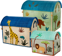 Rice - Large Set of 3 Toy Baskets - Blue Jungle Theme