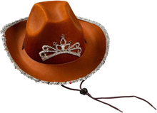 Brun Cowboyhatt med Tiara - One size