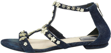Pre-eide Denim Jewel pyntet stroppede flate sandaler