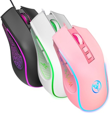 HXSJ X100 Wired Gaming Mouse Ergonomic Gaming Office Mouse 7-color Breathing Light Effect 4-gear Adjustable DPI Pink