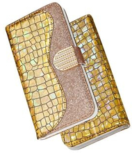Crocodile Skin Glittery Powder Splicing Leather Wallet Case for iPhone XR