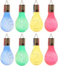 12x Buiten LED blauw/groen/geel/rood peertjes solar lampen 14 cm