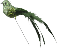 6x Groene decoratie glitter vogeltjes op draad 15 cm