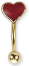Guldfärgad Ögonbrynspiercing med Hjärtformad Röd Kula - 1.2 x 8 mm