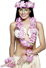 Hawaii Sett med Rosa Blomster Smykke, Krans og 2 stk Armbånd