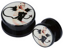 Black Devil Girl - Svart Piercing Plugg - 6 mm