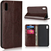 For iPhone XS Max Crazy Horse Genuine Leather Wallet Case with Stand