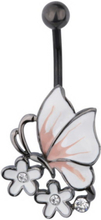 Bellypiercing with Butterfly on Flowers - Black/White/Pink