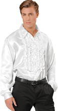 Hvit Sateng Skjorte med Rysjer - Strl XL