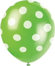 6 st Limegröna Ballonger med Vita Polka Dots 30 cm