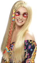 Blond Lang Hippieparykk med Perler