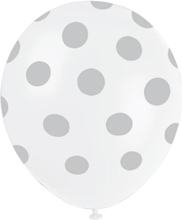 6 st Vita Ballonger med Silverfärgade Polka Dots 30 cm
