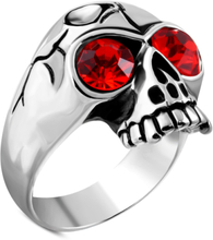 Red Eyed Skull - Sølvfarget Stålring med CZ Stener