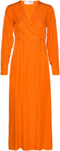 Slfabienne Ls Satin Ankle Wrap Dress B Knælang Kjole Orange Selected Femme