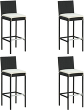 vidaXL Utendørs barstoler med puter 4 stk svart polyrotting