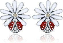 Sterling Silver Ladybug Flower Earrings Drop Oil Diamond Earrings Female Earrings