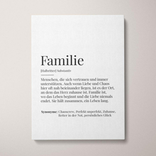 Personalisierte Leinwand "Leinwandbild Definition Familie" | Wanddekoration | Personalisierte Geschenkidee, 20 x 30 cm