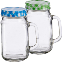 Set van 12x stuks glazen Mason Jar drinkbekers/drinkpotjes met gekleurde dop 430 ml