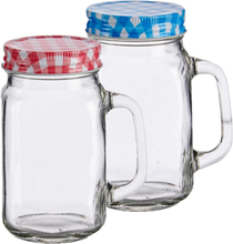 Set van 6x stuks glazen Mason Jar drinkbekers/drinkpotjes met gekleurde dop 430 ml