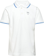 Polo With Contrast Stripes - Gots/V T-shirts Polo Shirts Short-sleeved Polo Shirts Hvit Knowledge Cotton Apparel*Betinget Tilbud