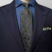 Eton Grön slips i siden & linne med geometriskt...