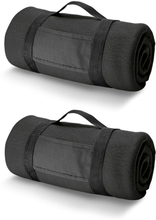 2x Fleece dekens/plaids zwart met afneembaar handvat 150 x 120 cm