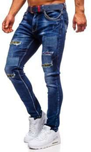 Granatowe jeansowe spodnie męskie slim fit Denley z paskiem 80034W0