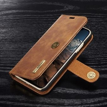 DG.MING For iPhone X/XS Shockproof Anti-scratch Split Leather Wallet Cover + Detachable PC Phone Ca