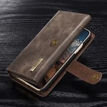DG.MING Split Leather Case for iPhone X/XS , Multi-slot Tri-fold Detachable Stand Wallet Phone Cover
