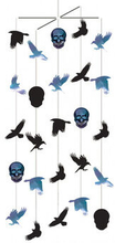 Hængende dekoration kranium og fugl 1 meter pap blå