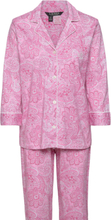 Lrl Heritage 3/4 Sl Classic Notch Pj Set Pyjamas Nattøj Pink Lauren Ralph Lauren Homewear