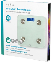 Nedis WIFIHS10WT, Sähkökäyttöinen henkilövaaka, 180 kg, 0,1 g, Valkoinen, LCD, 30 x 73 mm