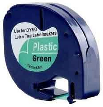Dymo LetraTag Label Sort Tekst På Grøn Tape (91204) 12mm × 4m