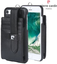 PIERRE CARDIN Credit/SIM Card Slots Genuine Leather Coated Hard Case for iPhone SE (2020)/SE (2022)/