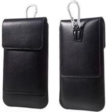 Universal lædertaske med karabinhage til iPhone 7 Plus/ 6s Plus, Størrelse: 170 x 95 mm - Sort