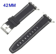 Double Stitches Genuine Leather Watch Strap for Apple Watch Series 6 SE 5 4 44mm / Series 3 / 2 / 1