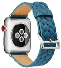 Trendy Top Layer Cowhide Leather Imprinted Woven Pattern Watch Band Replacement for Apple Watch Seri