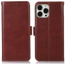 For iPhone 13 Pro Genuine Cowhide Leather Flip Cover Crazy Horse Texture Wallet Function RFID Block