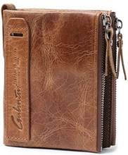Retro Style Top-layer Cowhide Leather Crazy Horse Grain Card Slots Coin Purse Zipper Wallet