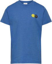 Kca X Smiley® Badge T-Shirt - Gots/ T-shirts Short-sleeved Blå Knowledge Cotton Apparel*Betinget Tilbud