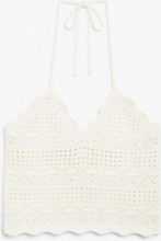Cropped crochet look halter top - White