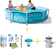 Intex swimmingpool - Metallram - Strandsida - 305 x 76 cm - Inklusive WAYS underhållspaket & filterpump