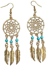 Earrings - Dreamcatcher - Turquoise - Howlite - Feathers - Gold