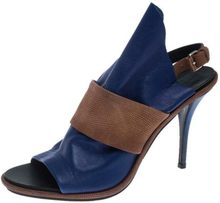 Balenciaga Blue/Brown Leather Open Toe Glove Slingback Sandaler