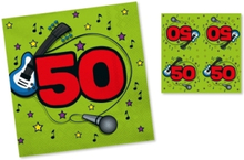 40x Servetten 50 jaar verjaardag groen/rood 33 x 33 cm