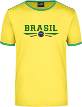 Brasil geel / groen ringer landen t-shirt logo met vlag Brazilie voor heren