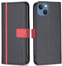 BINFEN COLOR For iPhone 13 BF Leather Series-9 Style 13 Cross Texture Splicing Matte Leather Case M